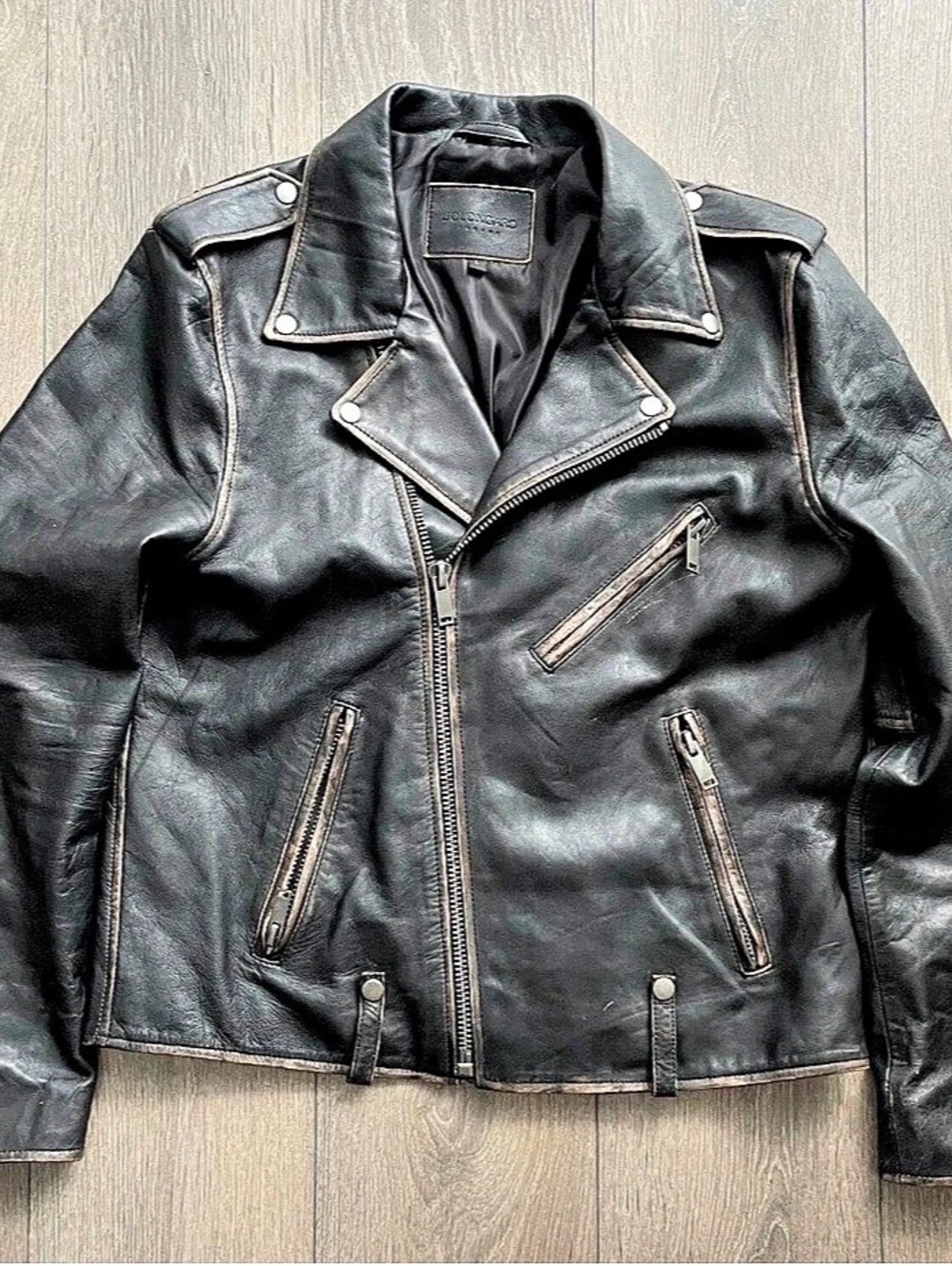 Bolongaro Trevor Black Leather Moto Jacket Size Large